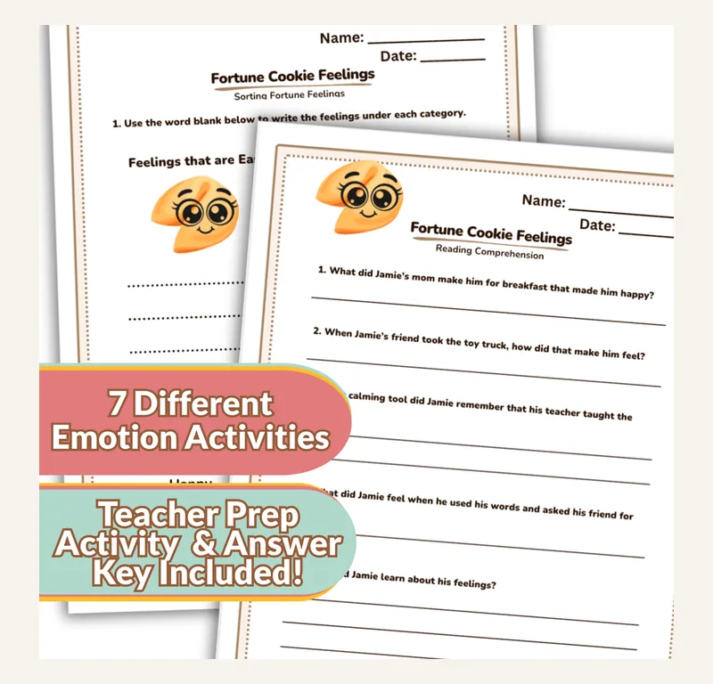 The Fortune Cookie feelings check-in, with emotion activity pages